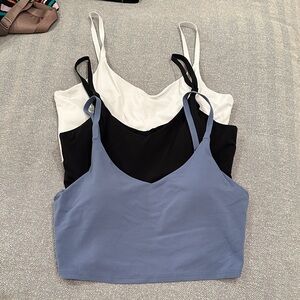 Set of Three padded Camisole Tops in Blue, Black, and White